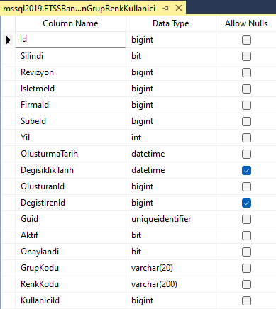 TblETSSUrunGrupRenkKullanici